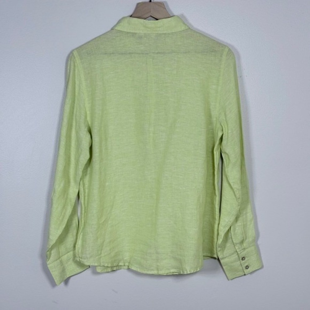 Joie Womens Linen Button Front Shirt Size M Lime Green Long Sleeve Lightweight - Picture 2 of 5